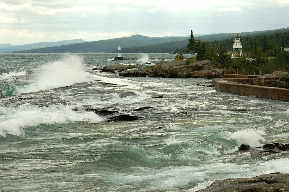 waves on Lake Superior by the lighthouse