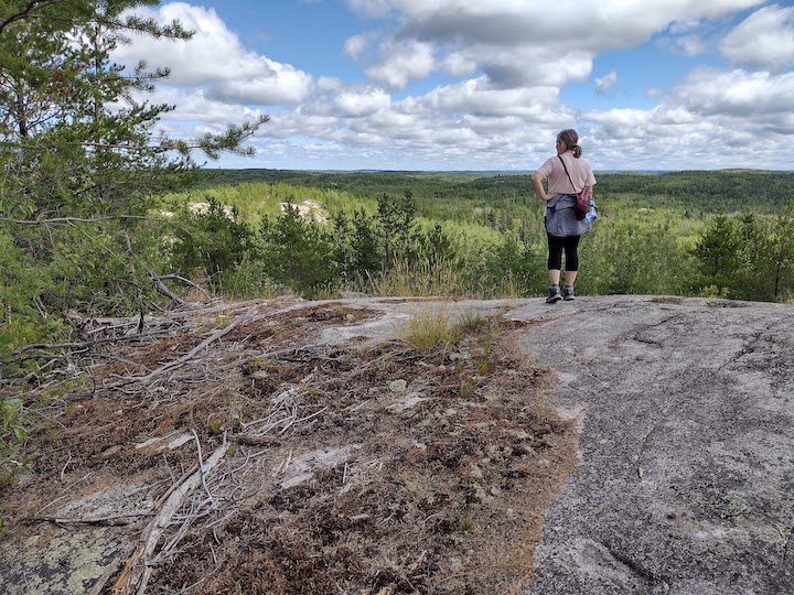 woman hiker on rocky summit of Blueberry Hill