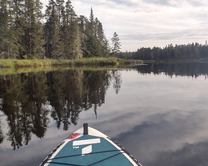 SUP board tip on Bow Lake at Okontoe