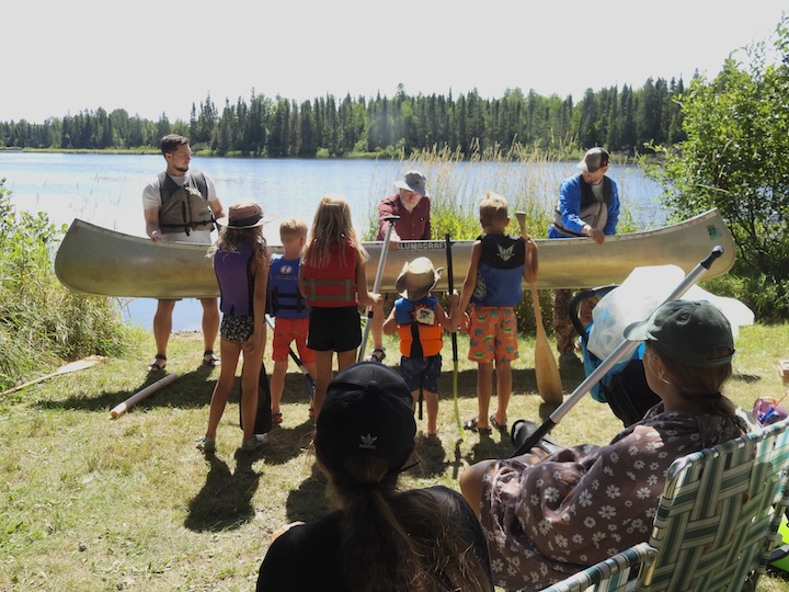 canoe skills class at the canoe launch at Okontoe Family Campground