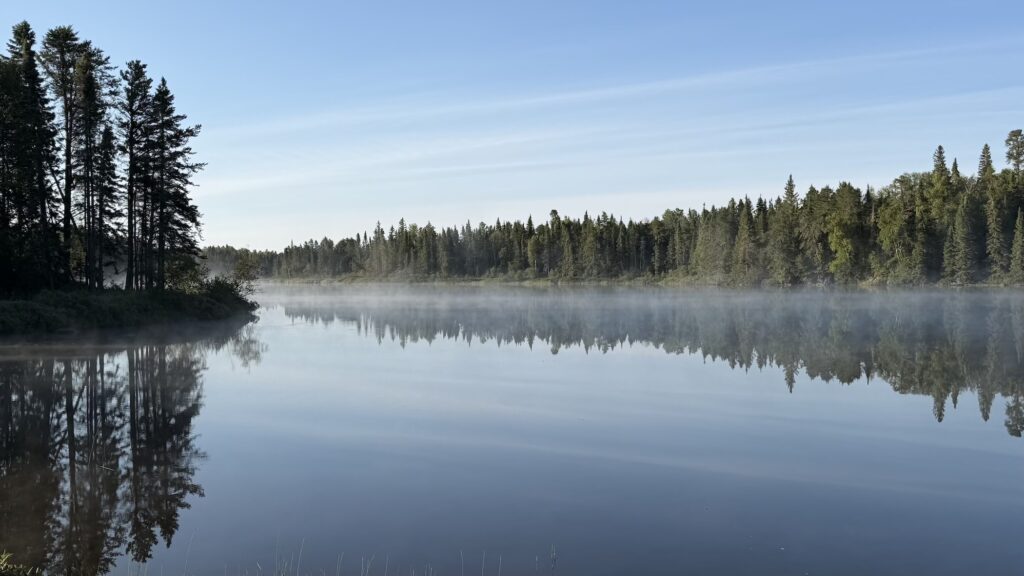 calm and misty Bow Lake